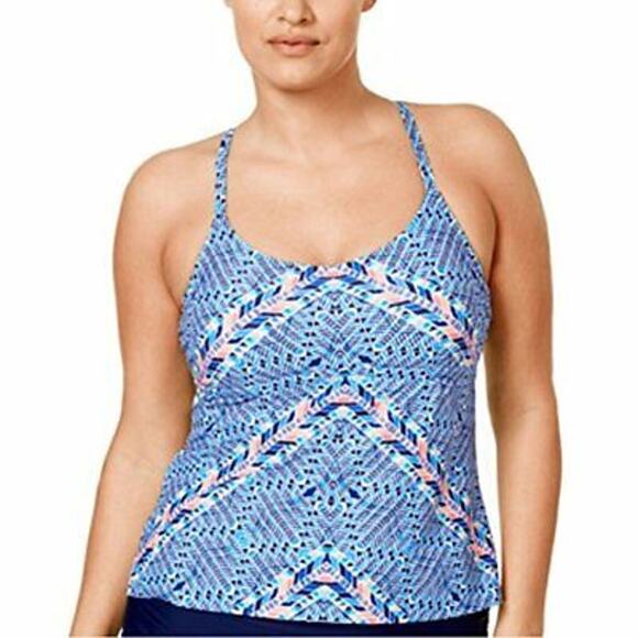 Island Escape Tankini Blue Strappy Back Swim Top 10 - Picture 1 of 7